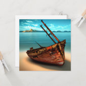 Vervallen boot op een verlaten zandstrand kaart (Voorkant / Achterkant in situ)