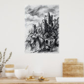 Vervallen kasteel houtskool schets poster (Keuken)