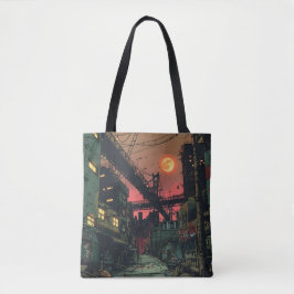 Vervallen stripstad tote bag