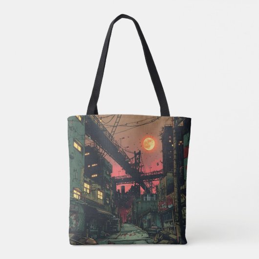 Vervallen stripstad tote bag (Achterkant)