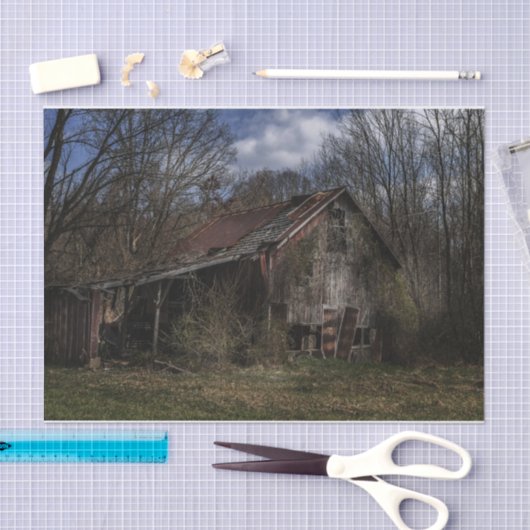 Vervallen verlaten houthuur in het bos tissuepapier (Craft)