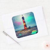 Vervallen vuurtoren in Kleurrijke Wrakstukken Vierkante Sticker (Envelop)