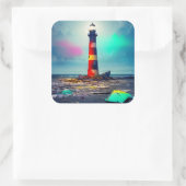 Vervallen vuurtoren in Kleurrijke Wrakstukken Vierkante Sticker (Tas)