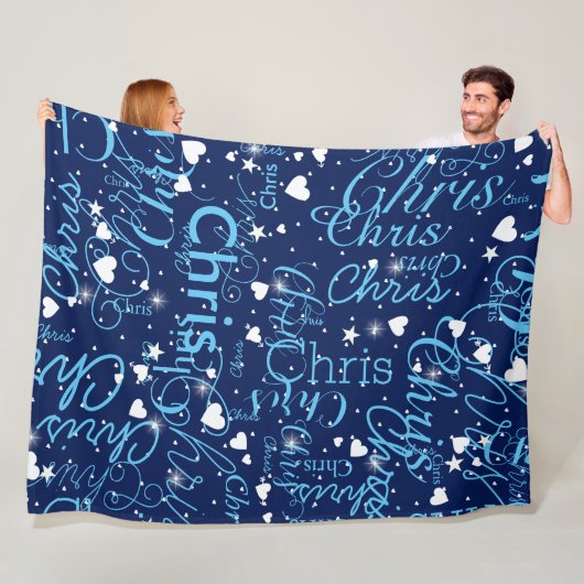 Vervang jouw naam sjabloon girly blauw fleece deken (In situ)