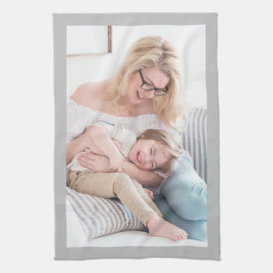 Vervang met je foto, lichtgrijze rand theedoek