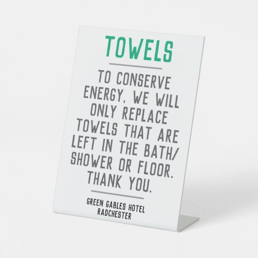 Vervang vuile handdoeken alleen wanneer dit nodig  reclamebord met voetstuk (Voorkant)