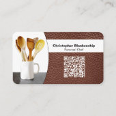 Vervangbare Chef Lepels Foto op Leren QR Code Visitekaartje (Voorkant)