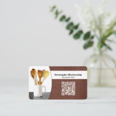 Vervangbare Chef Lepels Foto op Leren QR Code Visitekaartje (Staand voorkant)
