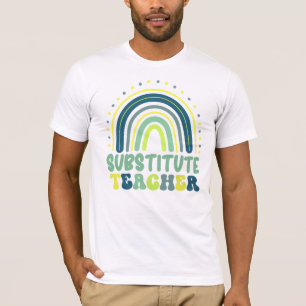 Vervangende leraar boho regenboog retro groen blau t-shirt