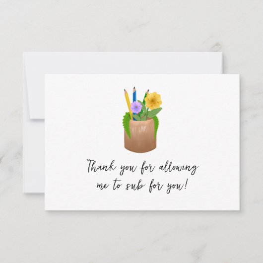 Vervangende School Leraar Potloden Bloemen Bedankkaart (Voorkant)