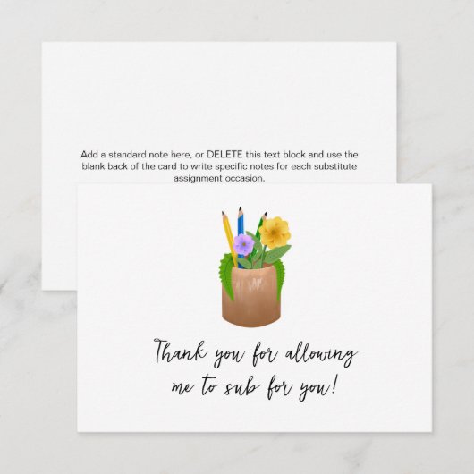 Vervangende School Leraar Potloden Bloemen Bedankkaart (Voorkant / Achterkant)