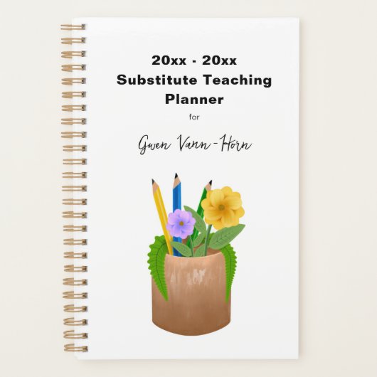 Vervangende School Leraar Potloden Bloemen Klein Planner (Voorkant)