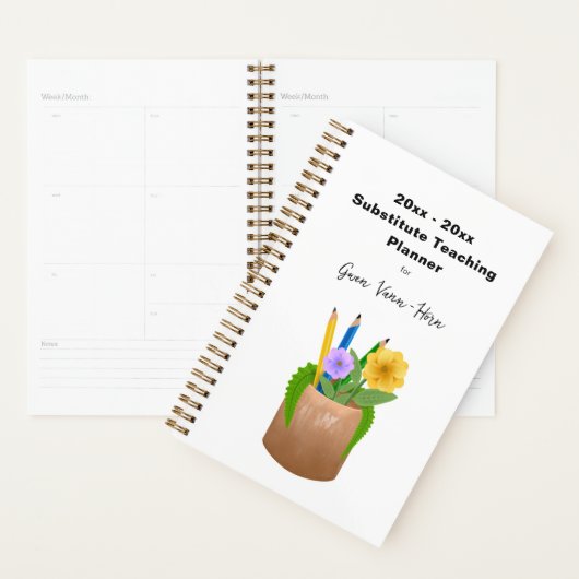 Vervangende School Leraar Potloden Bloemen Klein Planner (Display)