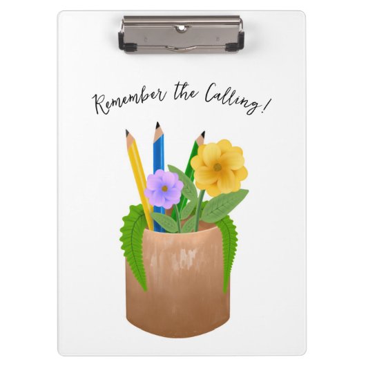 Vervangende School Leraar Potloden Bloemen Klembord (Voorkant)