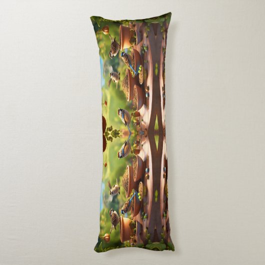 Vervederde Rust: Vogels Ontwerp Lichaamskussen (Achterkant (Verticaal))