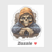 Verveeld skelet zitten in bos koel skelet sticker (Vel)