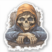 Verveeld skelet zitten in bos koel skelet sticker (Voorkant)