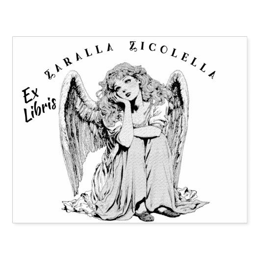 Verveelde engel meisje houten stempel (Afrduk)