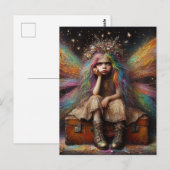 Verveelde fee zit op koffer briefkaart (Voorkant / Achterkant)