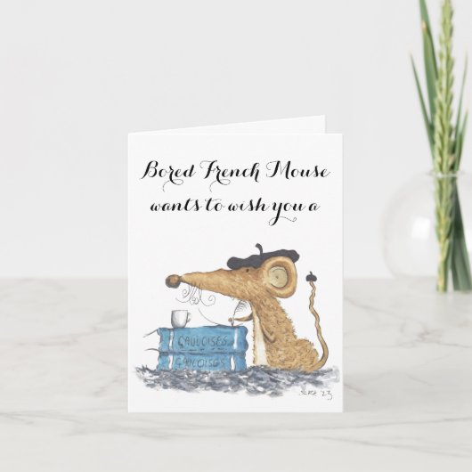 Verveelde Franse Mouse Verjaardag Kaart (Voorkant)
