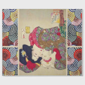 VERVELEND, JAPANSE VROUW MET WITTE KAT CADEAUPAPIER (Vlak)
