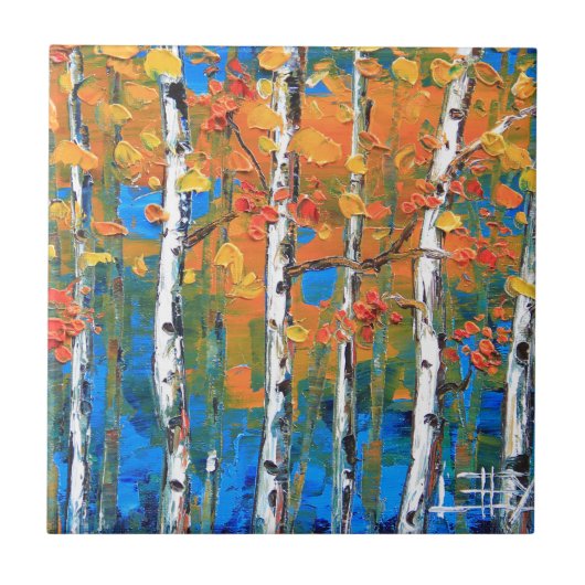 Verven boomgaarden, Blauwe Birch, getextureerde ku Tegeltje (Voorkant)