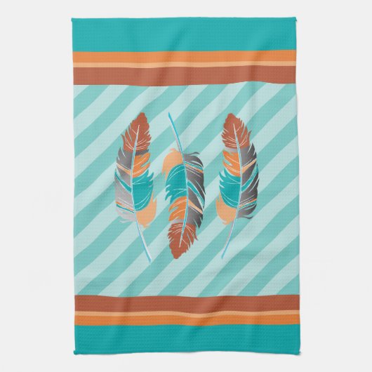 Ververen in Blauwgroen strips en woestijnkleur Theedoek (Verticaal)