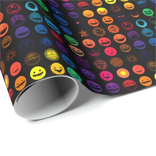 Vervloekte Emoji Chaos - Neon Horror Faces Cadeaupapier (Rol Hoek)