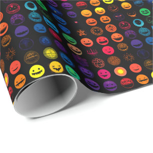 Vervloekte Emoji Chaos - Neon Horror Gezichten Cadeaupapier