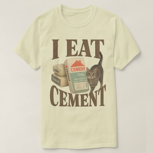 Vervloekte Kat 'I Eat Cement' Meme Shirt - Vreemd (Design voorkant)