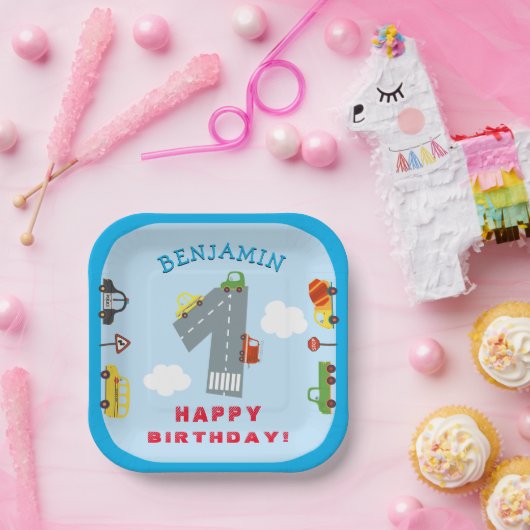 Vervoer 1e verjaardag papieren bordje (Feest)