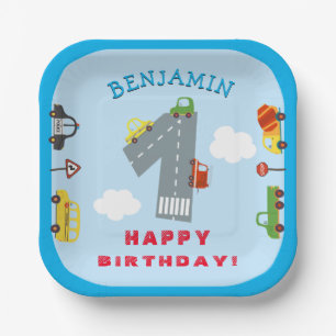Vervoer 1e verjaardag papieren bordje