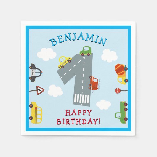 Vervoer 1st Birthday Napkins Servet (Voorkant)