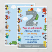 Vervoer 2e verjaardag uitnodiging (Voorkant / Achterkant)