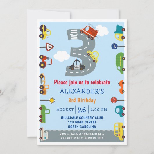 Vervoer 3e uitnodiging van de verjaardag (Voorkant)