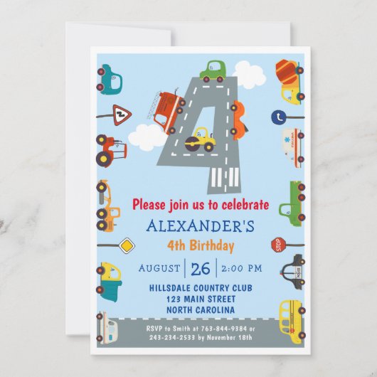 Vervoer 4e uitnodiging van de verjaardag van het v (Voorkant)