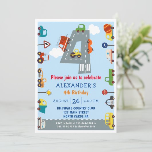 Vervoer 4e uitnodiging van de verjaardag van het v (Staand voorkant)