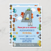 Vervoer 4e uitnodiging van de verjaardag van het v (Voorkant / Achterkant)