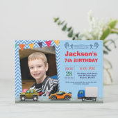 Vervoer Auto Truck Verjaardag Foto Uitnodiging (Staand voorkant)