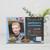 Vervoer Auto Truck Verjaardag Foto Uitnodiging (Staand voorkant)