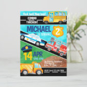 Vervoer Auto Vrachtwagen Verjaardagsfeest Uitnodig Kaart (Staand voorkant)