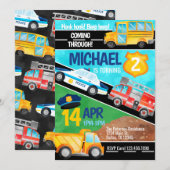 Vervoer Auto Vrachtwagen Verjaardagsfeest Uitnodig Kaart (Voorkant / Achterkant)