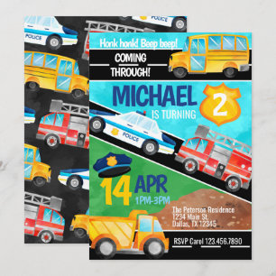 Vervoer Auto Vrachtwagen Verjaardagsfeest Uitnodig Kaart