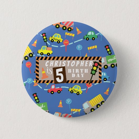 Vervoer Blauw Ronde Button 5,7 Cm (Voorkant)