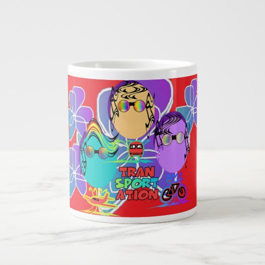 Vervoer Bloemen Grappige karakters Grote Koffiekop (Voorkant)