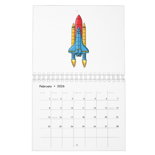 Vervoer cartoon illustratie kalender (Feb 2026)