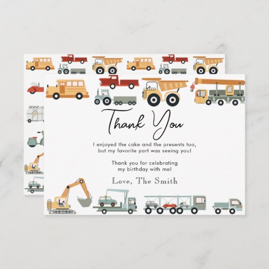 Vervoer City Truck Verjaardag dank u kaart (Voorkant / Achterkant)