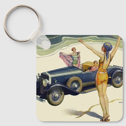 vervoer Converteerbare auto op strand Sleutelhanger (Voorkant)
