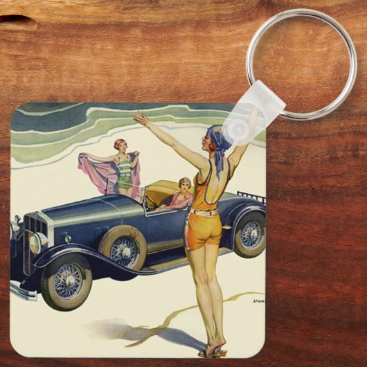  vervoer Converteerbare auto op strand Sleutelhanger (Achterkant)