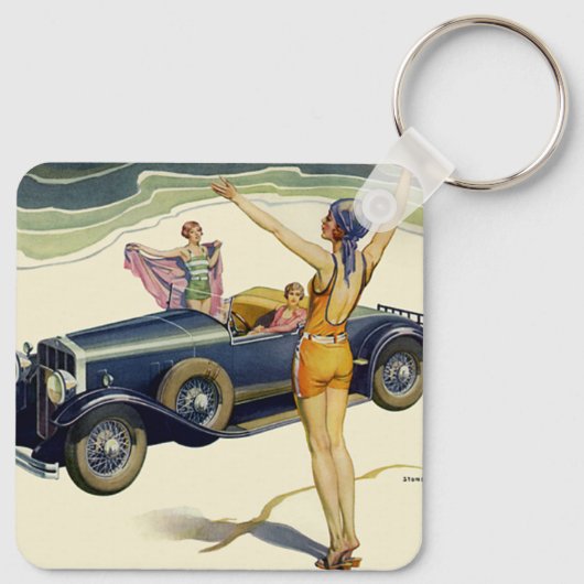 vervoer Converteerbare auto op strand Sleutelhanger (Achterkant)